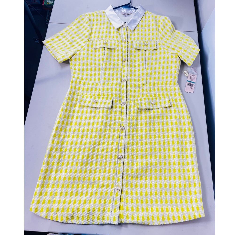 Nanette Lepore Dress NWT Citrine Plus 16 Button Front Preppy Vintage Vibe Retro - Picture 3 of 11